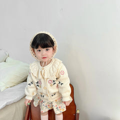 Baby knitwear embroidered flower coat girl baby sweater