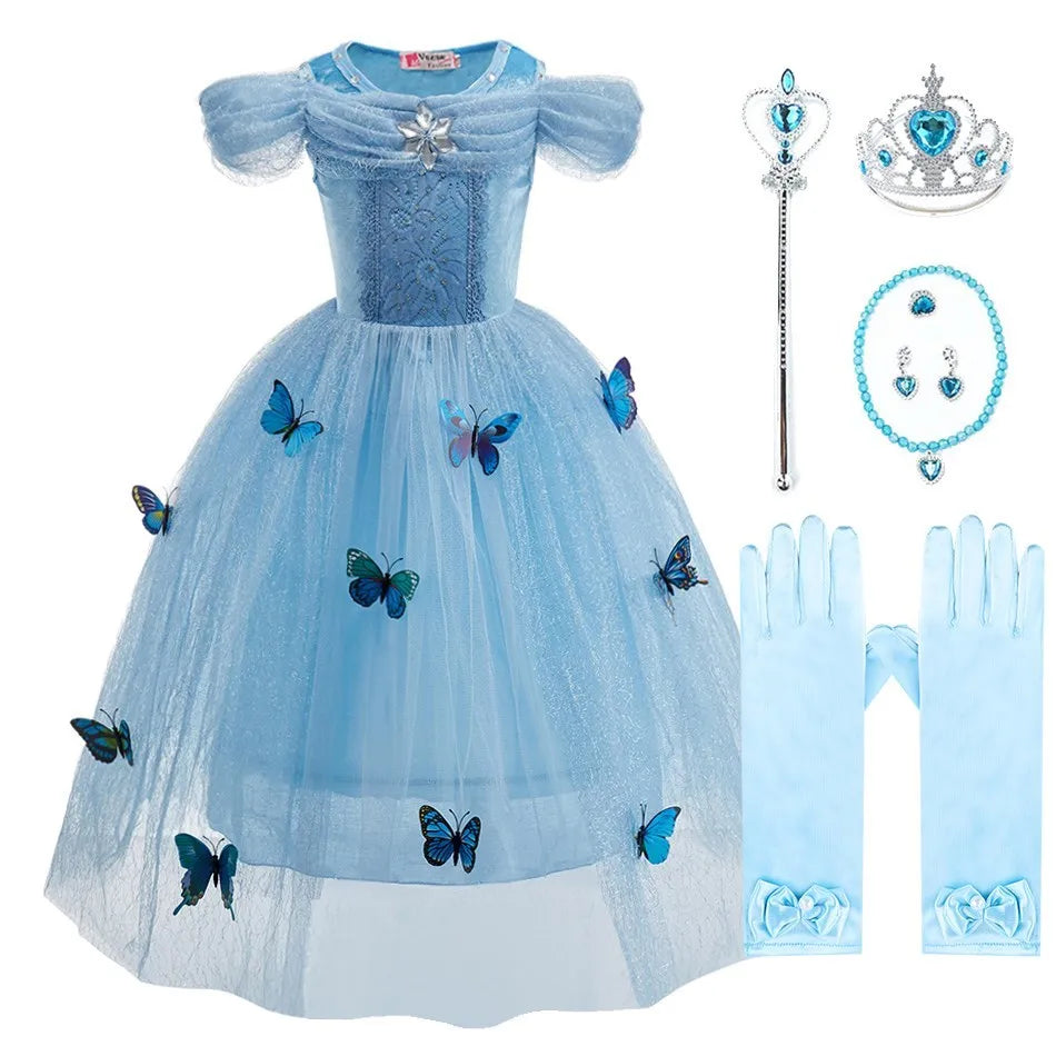 Cinderella Anna Elsa Costume Children Princess Dress for Girls Kids Cosplay Snow