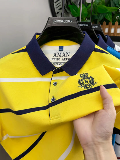Fashion striped short sleeve men polo shirt summer trend brand letter embroidery design business casual breathable Paul T-shirt