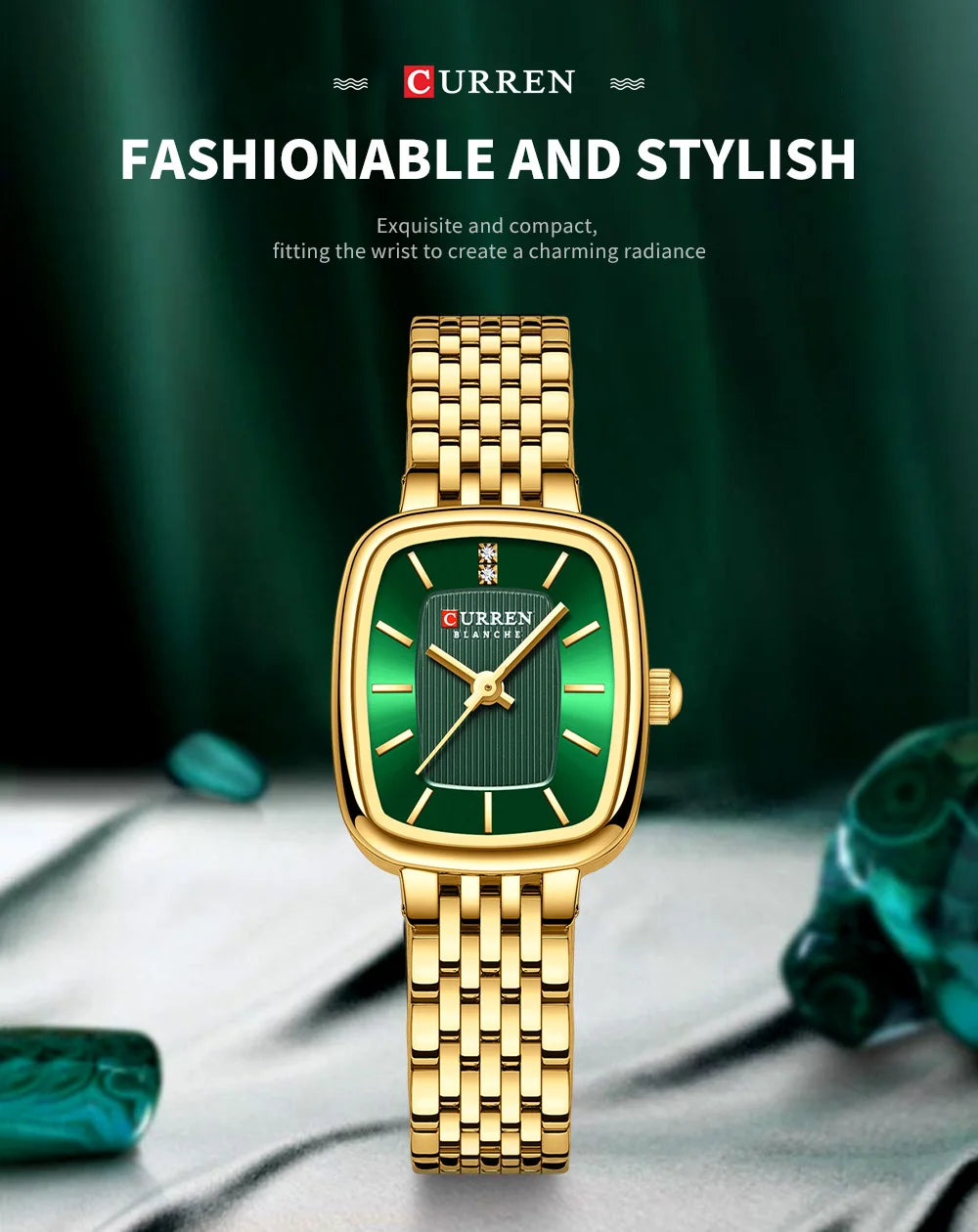 CURREN Fashion Rectangular Ladies Watches New Quartz Waterproof Stainless Steel Strap Wristwatch for Women