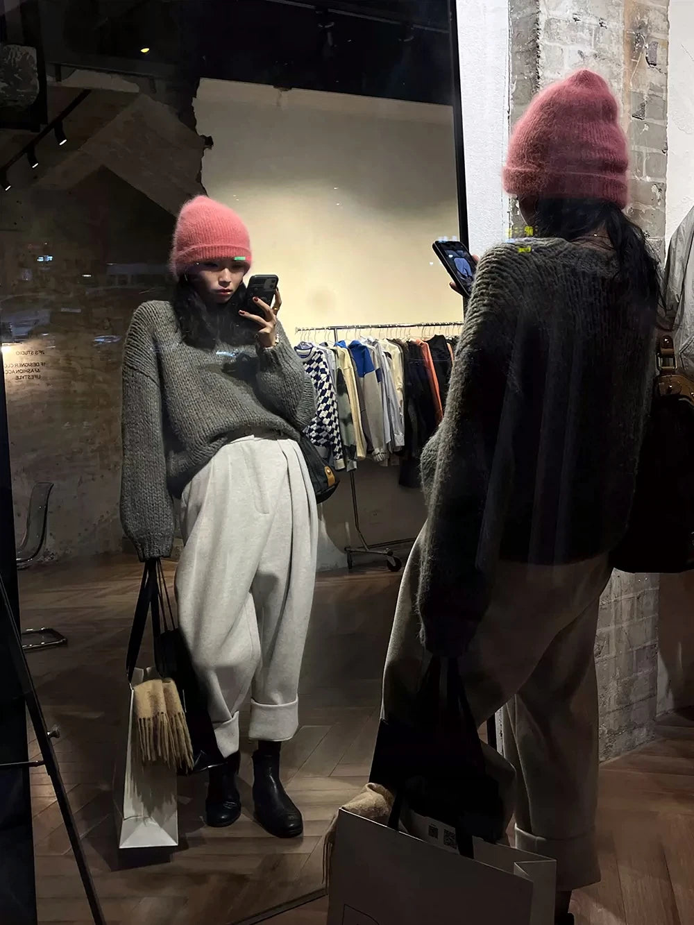 Women Casual Loose Pockets Woolen Suit Pants