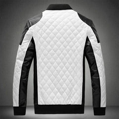 Men Casual Classic Motorcycle Thick Pu Coat Winter Black White