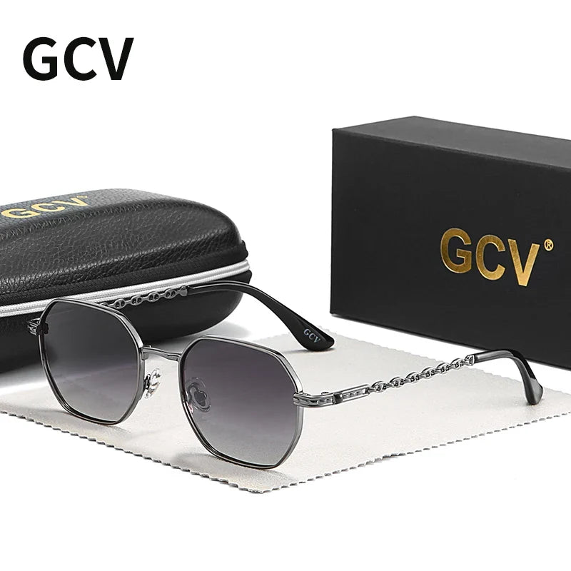 GCV brand classic retro women's rectangular square metal frame glasses, sunglasses, Polarizer lenses，Box Oculos De Sol Gafas