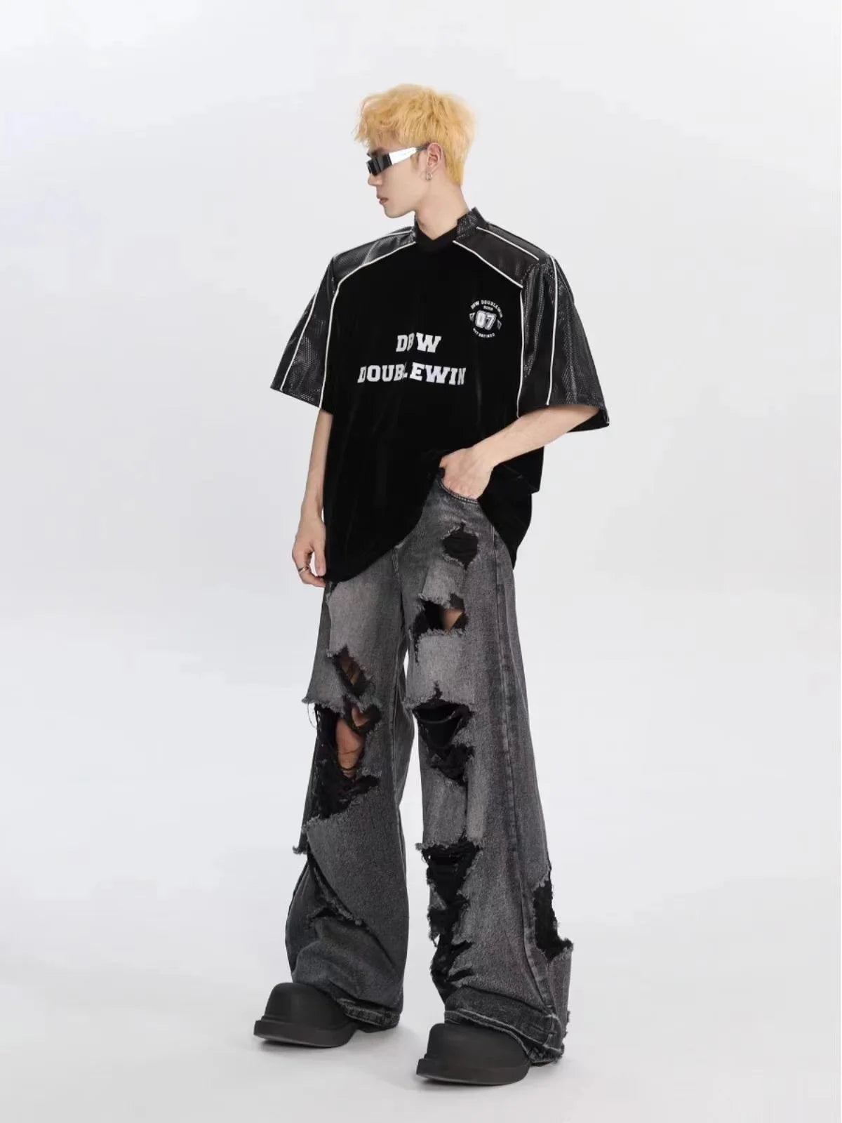 Men's Jeans Wide Leg Denim Pants Fashion Loose Ripped Jeans Straight Streetwear