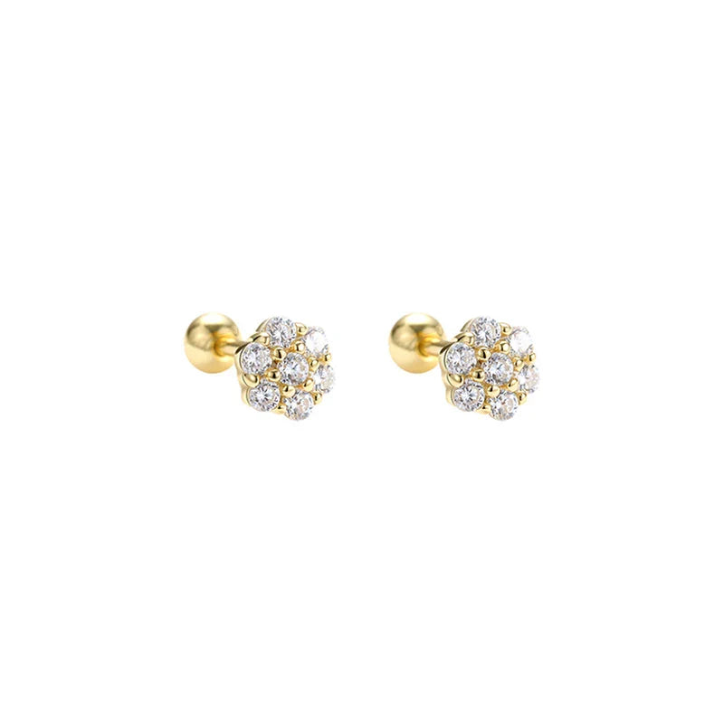 WANTME 925 Sterling Silver Fashion Simple Golden Flower Beads Small Stud Earrings for Women Teen Piercing Jewelry Accessories