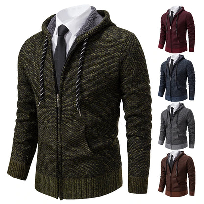 Men's trend in autumn and winter 2023 new plus velvet padded knit cardigan sweater coat