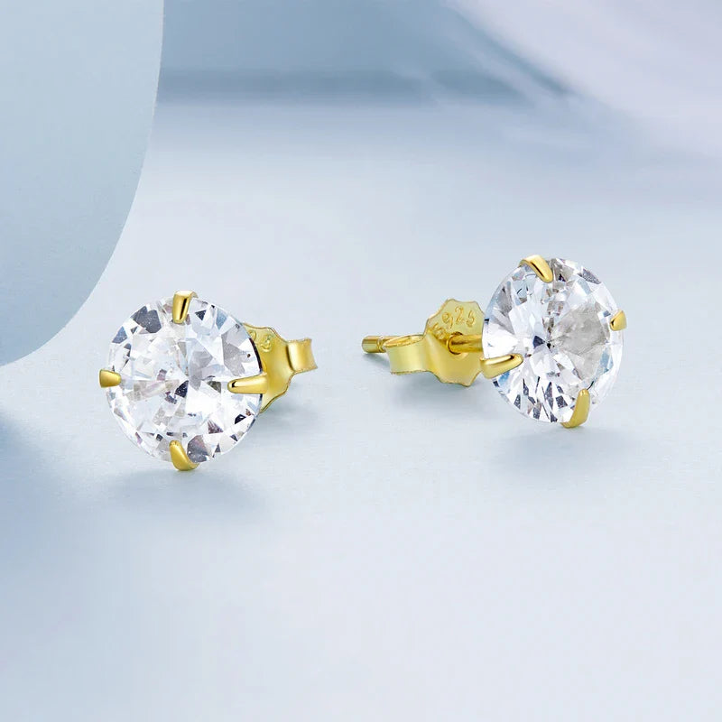 Bamoer CZ Stud Earrings 925 Sterling Silver Platinum Plated Round Cubic Zirconia Hypoallergenic Barbell Earrings 4-7mm