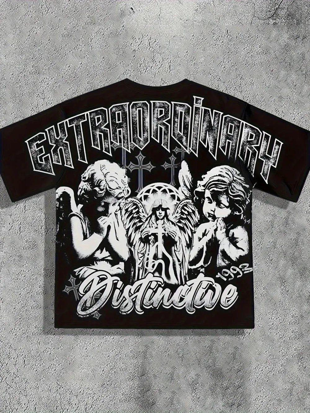 European and American men's summer retro little angel print comfortable and breathable round neck T-shirt outdoor street fashion