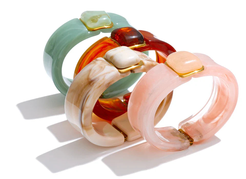 Yhpup 63mm Green Pink Beige Amber Acrylic Wide Bracelet Bangle Waterproof Fashion Summer Attractive Jewelry Wholesale