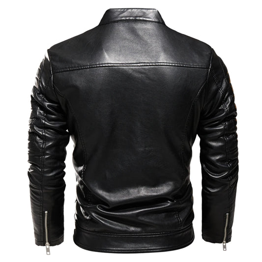 Winter Black Leather Jacket Men Fur Lined Warm Motorcycle Jacket Slim Street