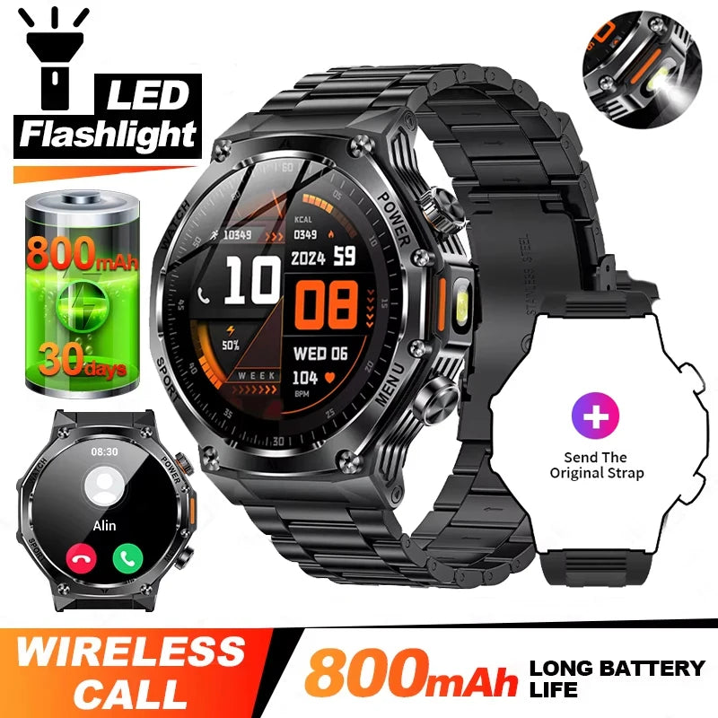 Rugged Outdoor Sports AK82 Smartwatch 1.85" HD Touchscreen 800mAh Long Battery Life Fitness Tracker Calorie Distance Smart Watch