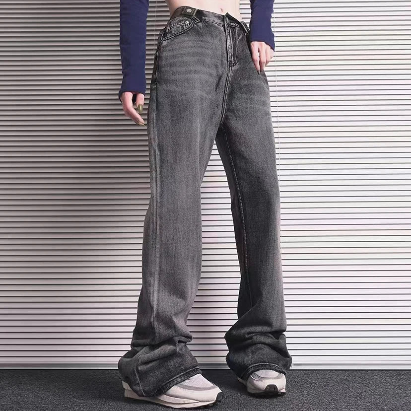 Harajuku Washed Vintage Straight Wide Leg Denim Pants Men and Women