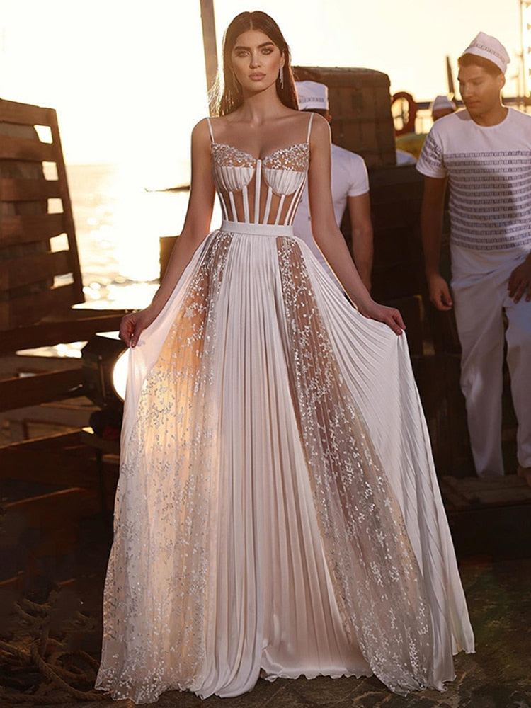 Boho Wedding Dresses A Line Spaghetti Straps Bridal Dress