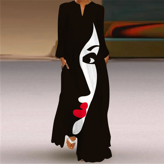 Formal attire Dresses: Long Dress Women Black Long Sleeve Loose Elegant Dresses
