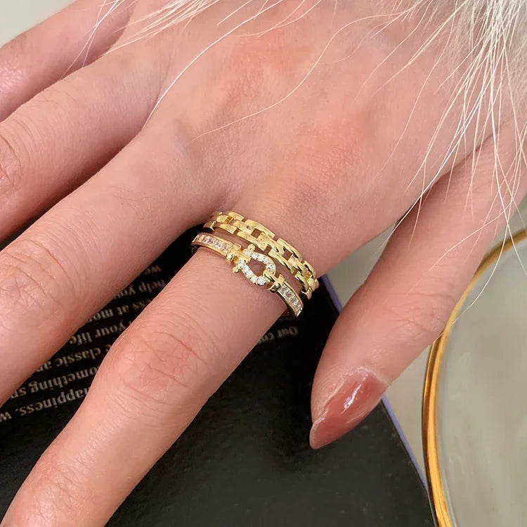 jewelry double-layer zircon cross ring elegant women's opening daily work accessories
