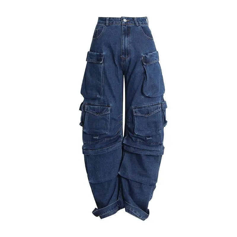 Cargo Pants Women Jeans Vintage Street Distressed Wash Baggy Jeans Women Clothing Casual Wide Leg High Waisted Jeans Woman Pants