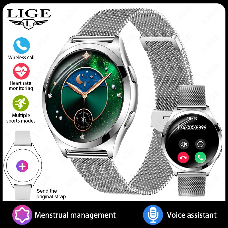 1.27inch AMOLED Women's Smart Watch Custom Watch Face Smartwatch Ladies Heart Rate Monitoring Bluetooth Call Waterproof Bracelet