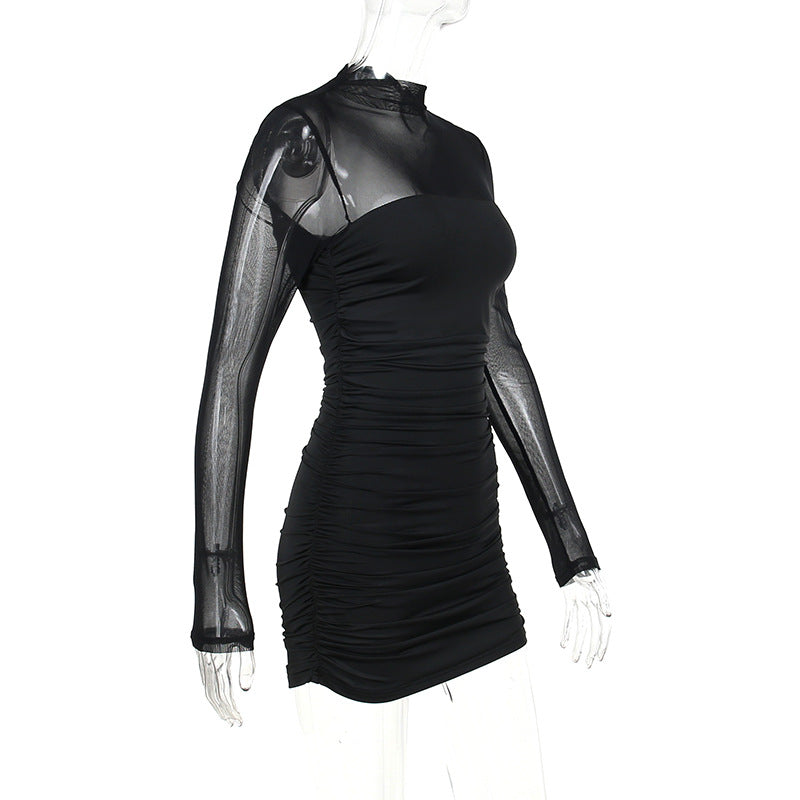 See Through Black Bodycon Dress For Women Clothing Slim Sexy Streetwear Long Sleeve Vestidos De Mujer Patchwork Fashion Outfits