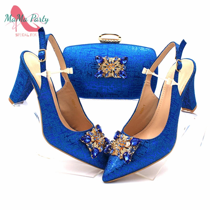 2024 Specials Design Nigerian Women Shoes Matching Bag Set in Royal Blue Color Italian Ladies Pumps for Wedding Party
