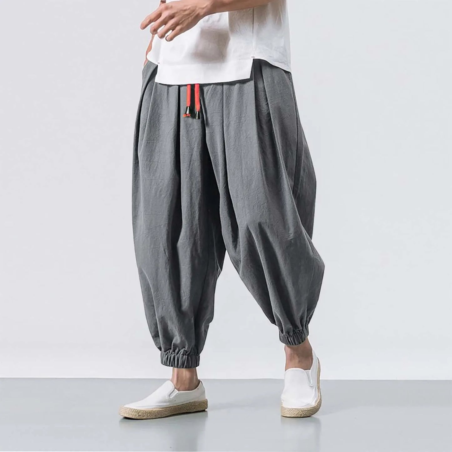 Solid Color Harem Pants Fashion baggy Bottoms Casual Joggers Men'S Elasticated