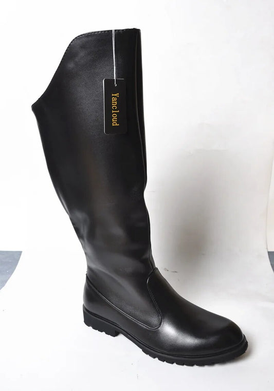 Fall Winter Knee High Black Long Soft Leather Military Boots Mens Formal