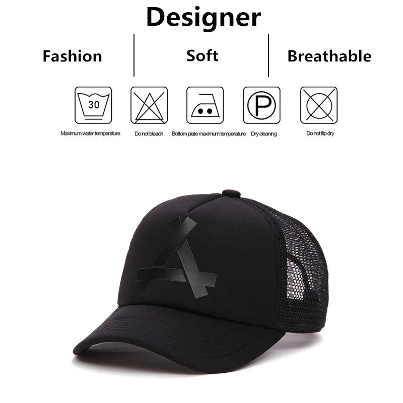 Unisex A- Letter Printing Baseball Net Caps Hip Hop Cap Spring and Summer Outdoor Adjustable Casual Hats Sunscreen Hat