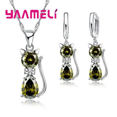 Real 925 Sterling Silver Color Jewelry Sets for Woman Girls Shining Austrian Crystal