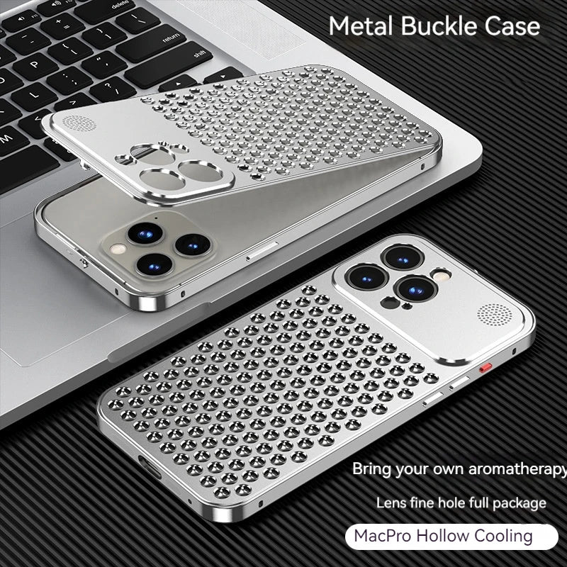 For iPhone 14 15 16 ProMax Metal Heat Dissipation Phone Case 15Pro Aluminum Alloy Aromatic Ultra-thin Shock-absorbing Back Cover