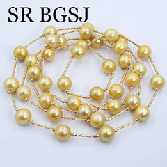 Beaded Chain Yellow Natural Freshwater Pearl Long Sweater Necklace for Women