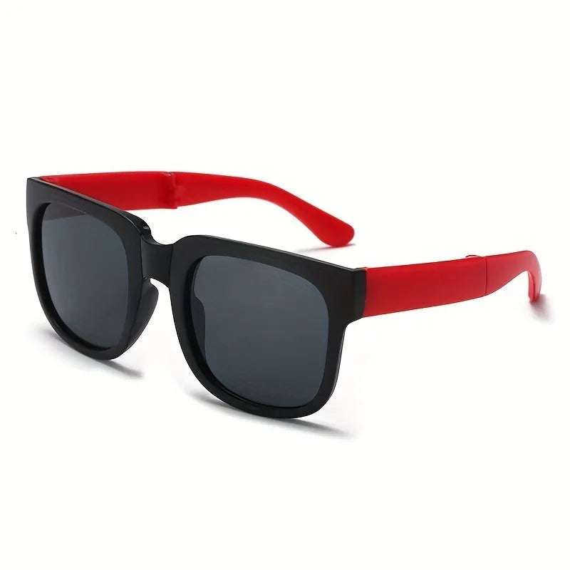1 Pair Foldable Glasses for Boys & Girls Portable Square Frame Travel Glasses Playful Design|Durable Lenses Outdoor Glasses