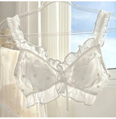 Romantic pure white girl underwear set small breast rabbit ear cup anti-bulge spot