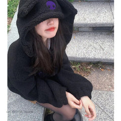 Cartoon Kuromi Clothes Women Black Embroidery Hoodies Aesthetic Tops Autumn Coats