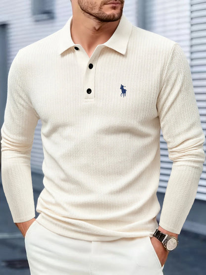 Men's high-end brand exquisite embroidered polo shirt long sleeved 2025 autumn comfortable casual breathable lapel T-shirt top