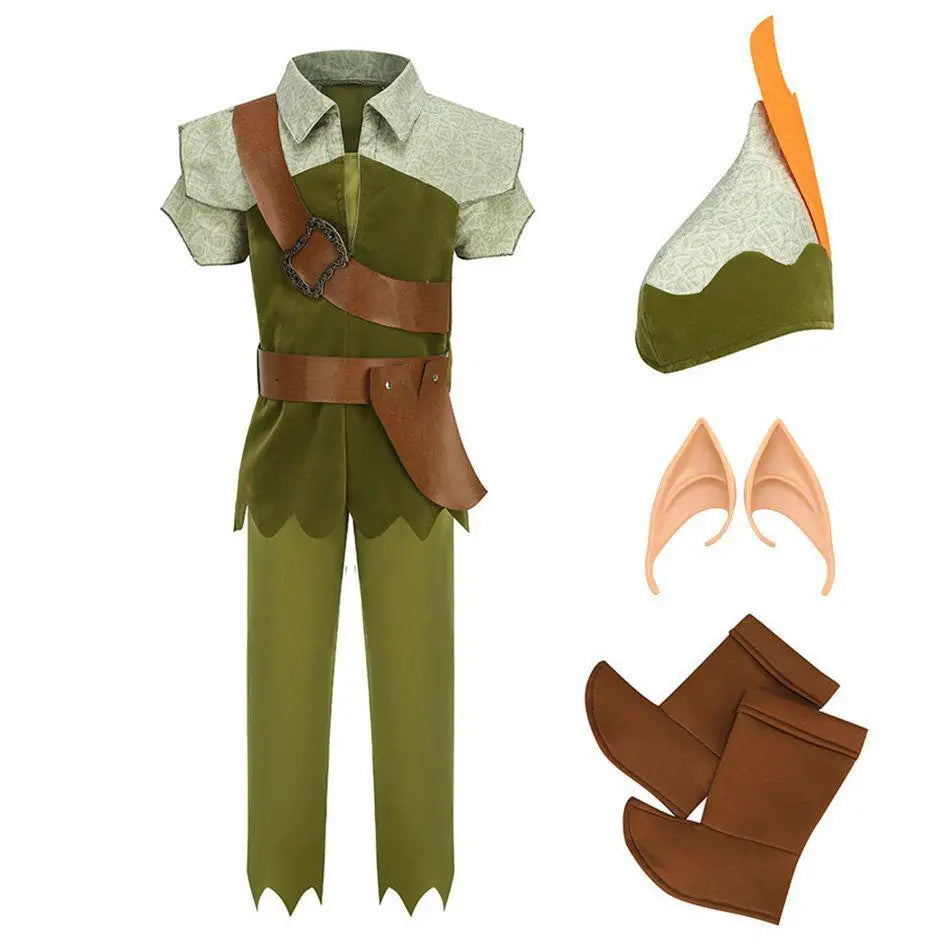 Peter Pan Cosplay Costume Halloween Children's Party Green Elf Clothes Christmas Children Gift Stage Play Performance Costume