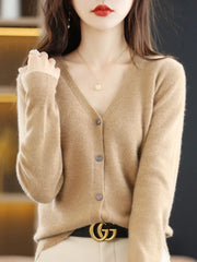 Women's Sweater Spring Autumn Cardigans V-neck Single Breasted Short Slim