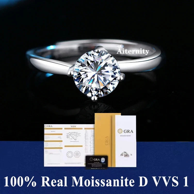NEW 100% Real Moissanite Ring D VVS1 Pass Diamond Test Pen Adjustable Size S925 Sliver GRA Certificate Wedding Rings for Women