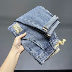 Men Jeans Overalls Elastic Drawstring Cargo Washed Clothing Tapered Baggy