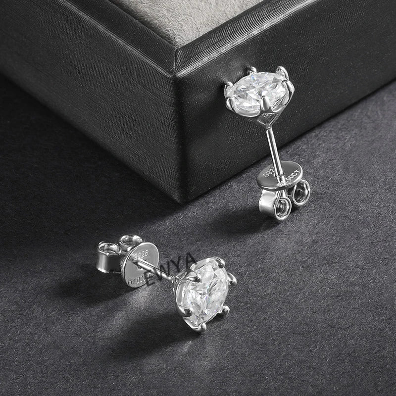 EWYA 0.2/0.5/2ct D Color Moissanite Screw Stud Earrings for Women Men Silver 925 Plated 18K Pass Diamond Test 6 Prong Earring