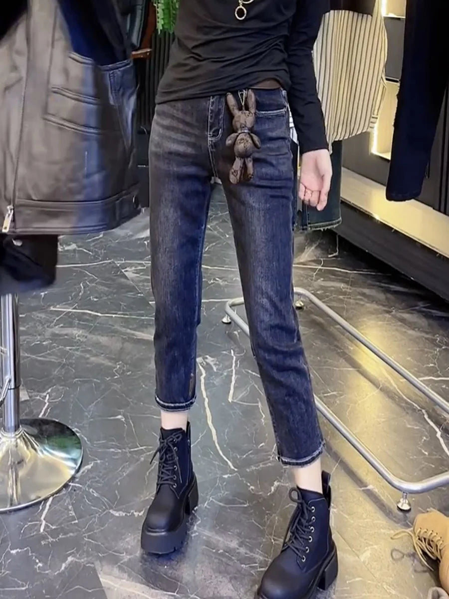 Y2k Pear-shaped Body Slightly Fat Wear A Large Size Eight Denim Straight