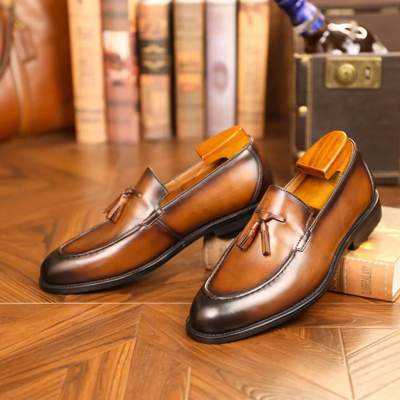 Luxury Slip On Dress Shoes Men Genuine Leather Italian Loafer Shoes For Men Black Brown Brand Formal Oxford Men Casual Shoes