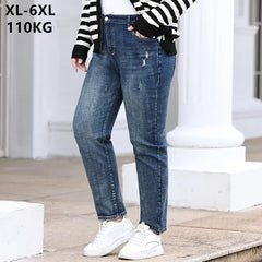 Classic Pencil Jeans Girl Loose 110KG Stretched Casual Plus Size Large Pants