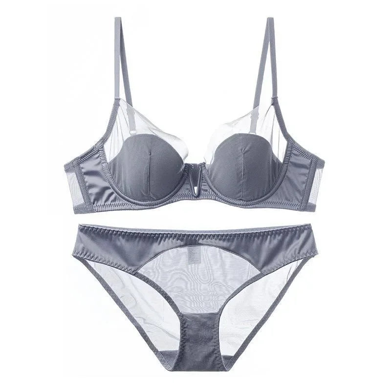 Soft Steel Ring French Ultra-thin Lace Bra Pure Desire Underwear Panty Suit