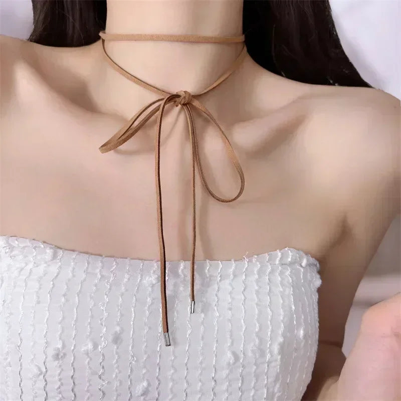 LATS New Heart Pendant Necklace for Women Men 85CM Adjustable Pull-out Sweater Chain Fashion Jewelry Accessory Gift