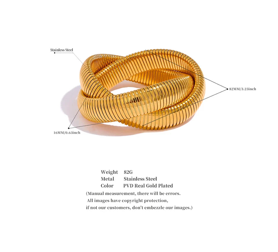 Yhpup 316L Stainless Steel Wide Heavy Metal Stackable Bracelet Bangle Waterproof 18K PVD Plated Texture Charm Statement Jewelry