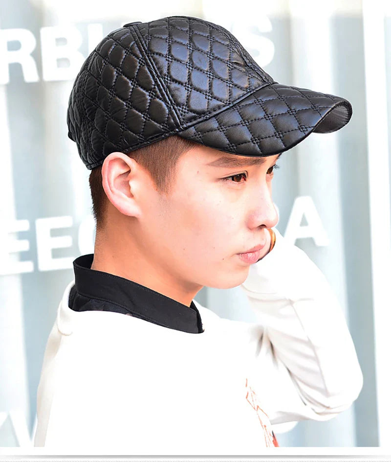 2026  Spring Genuine Sheepskin Leather 55-61CM Black Baseball Caps For Man Casual Street Gf Gorras Dad Hat