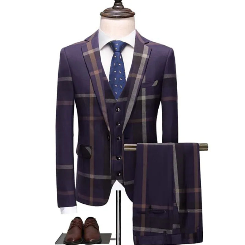 Tuxedo for Mens: Blazers Pants Vest Set 3 Pieces Set Men's Business Casual