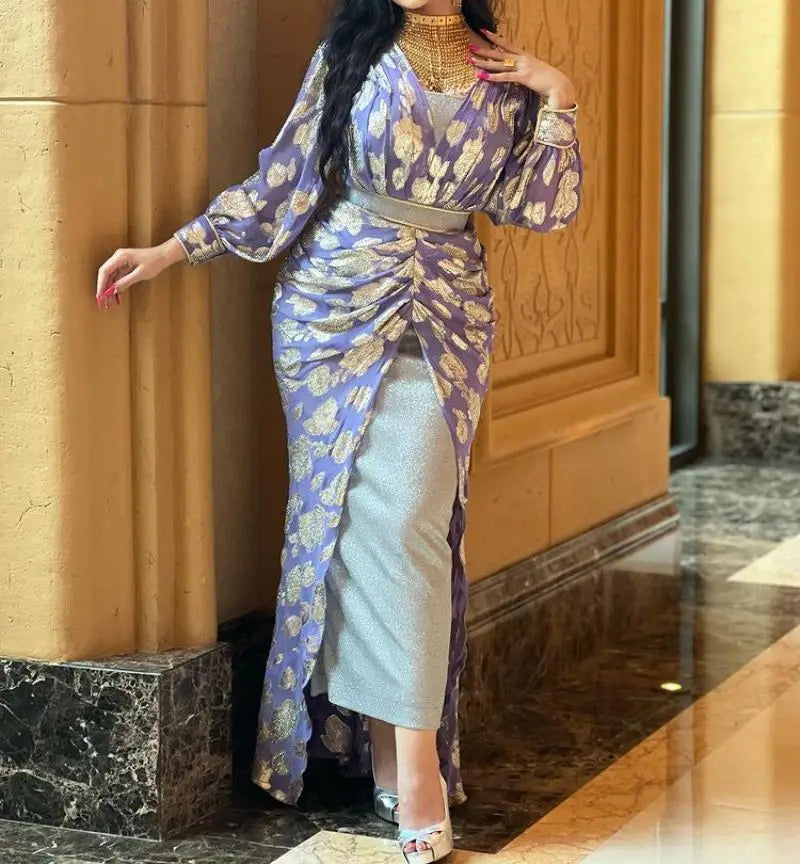 Evening Dresses V-Neck Mermaid Floor-Length Long Sleeved Chiffon Formal