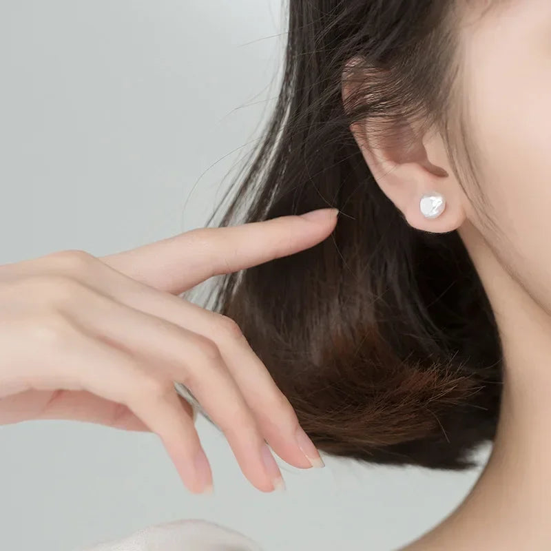 Trustdavis Authentic 925 Sterling Silver Sweet Irregular Pearl Stud Earrings For Women Wedding Party FIne Jewelry DA1224