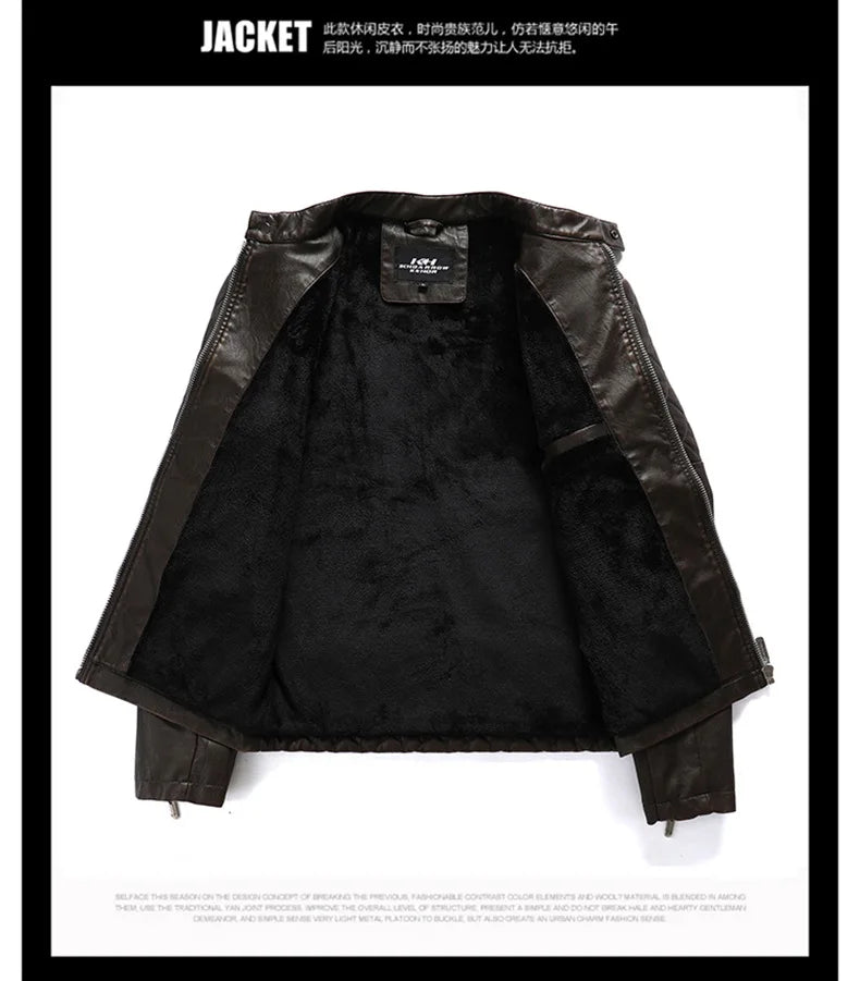 leather men plus fleece autumn and winter leather jacket wash men's coat
