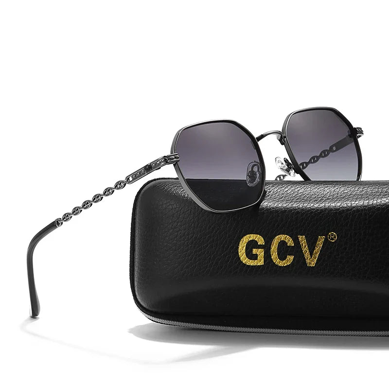 GCV brand classic retro women's rectangular square metal frame glasses, sunglasses, Polarizer lenses，Box Oculos De Sol Gafas